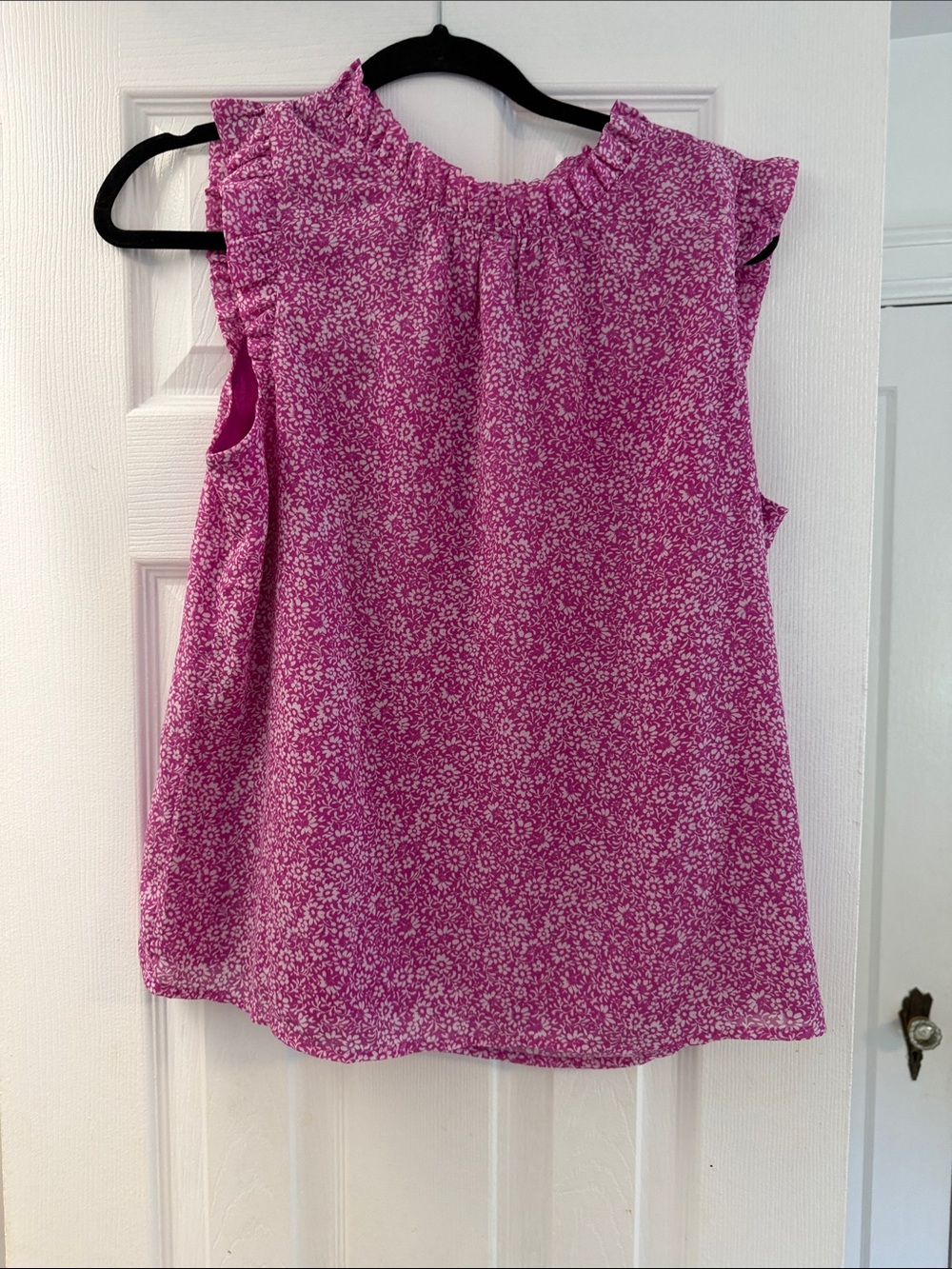 J. Crew Factory Pink Floral Ruffle Neck Tank
